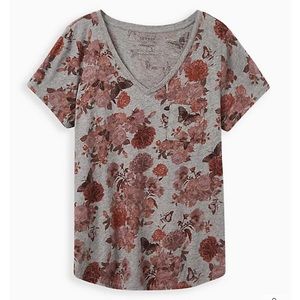 Torrid Heritage Slub Grey Floral Pocket Tee